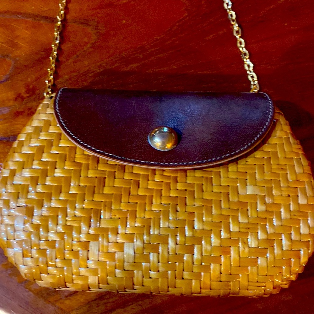Tan and Brown Crossbody Bag with Woven Design